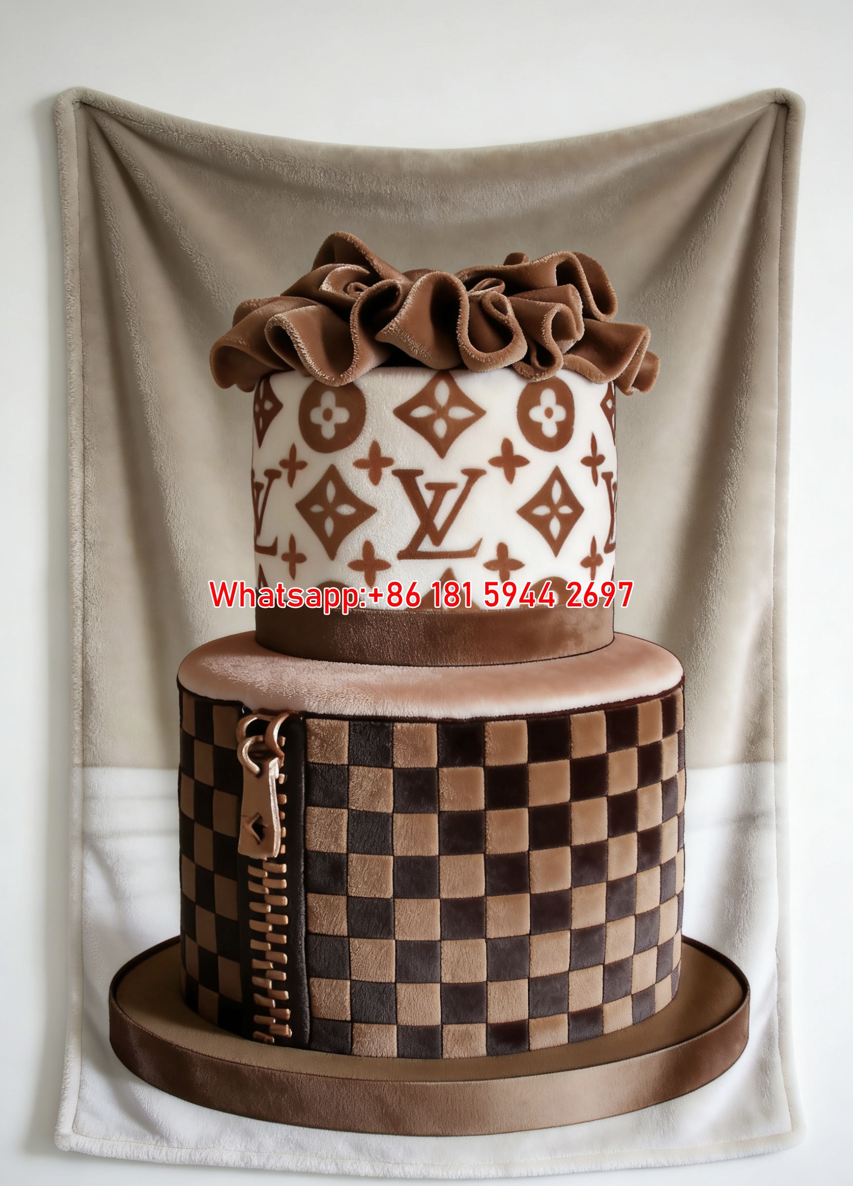 Two-Tier LV Monogram & Damier Cake Print Flannel Throw Blanket 500